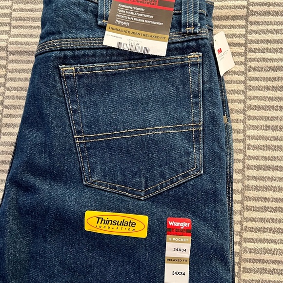 Wrangler Relaxed Riggs Workwear Blue and Black Lining Jeans - Picture 7 of 10